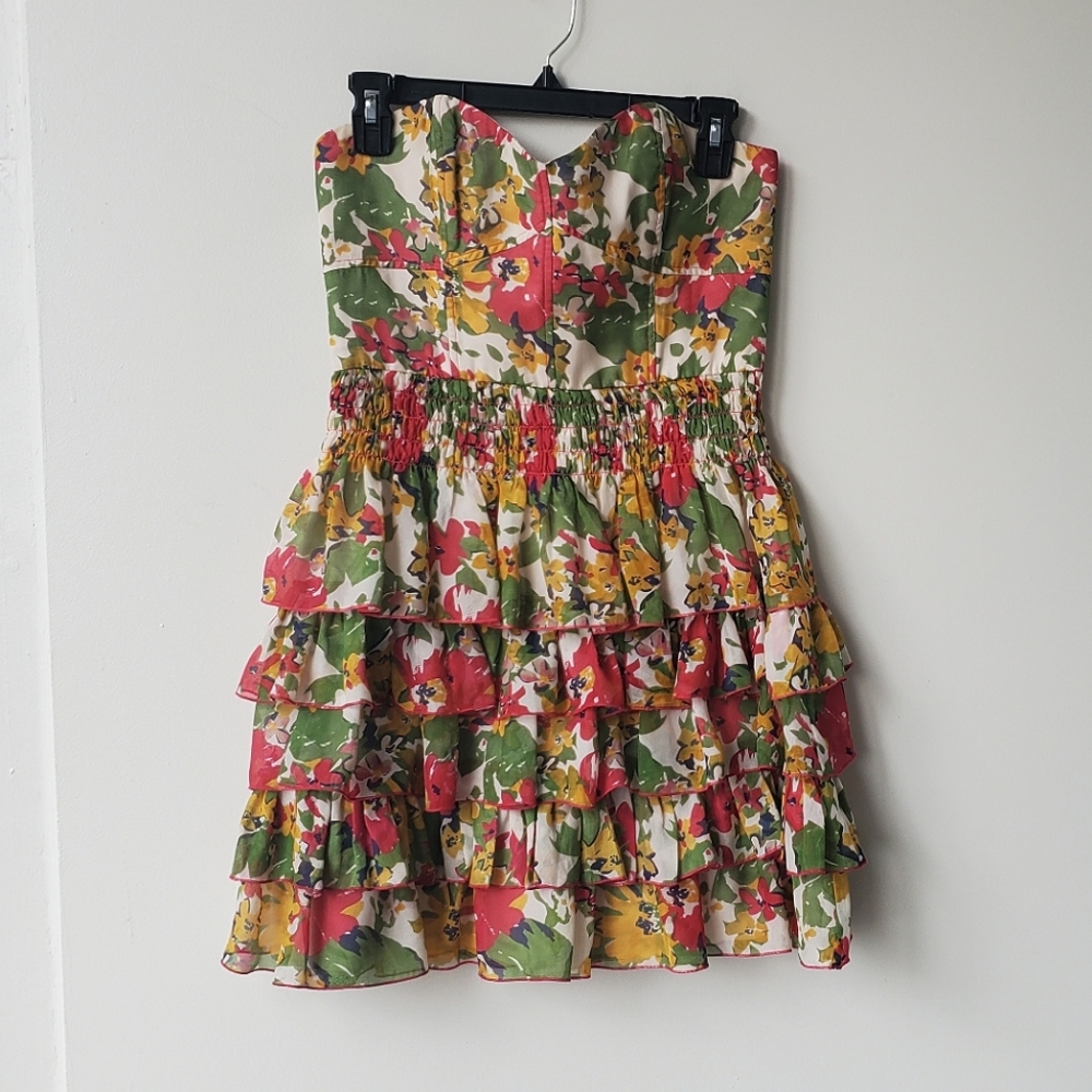 Jill Stuart Silk Tiered Strapless Dress